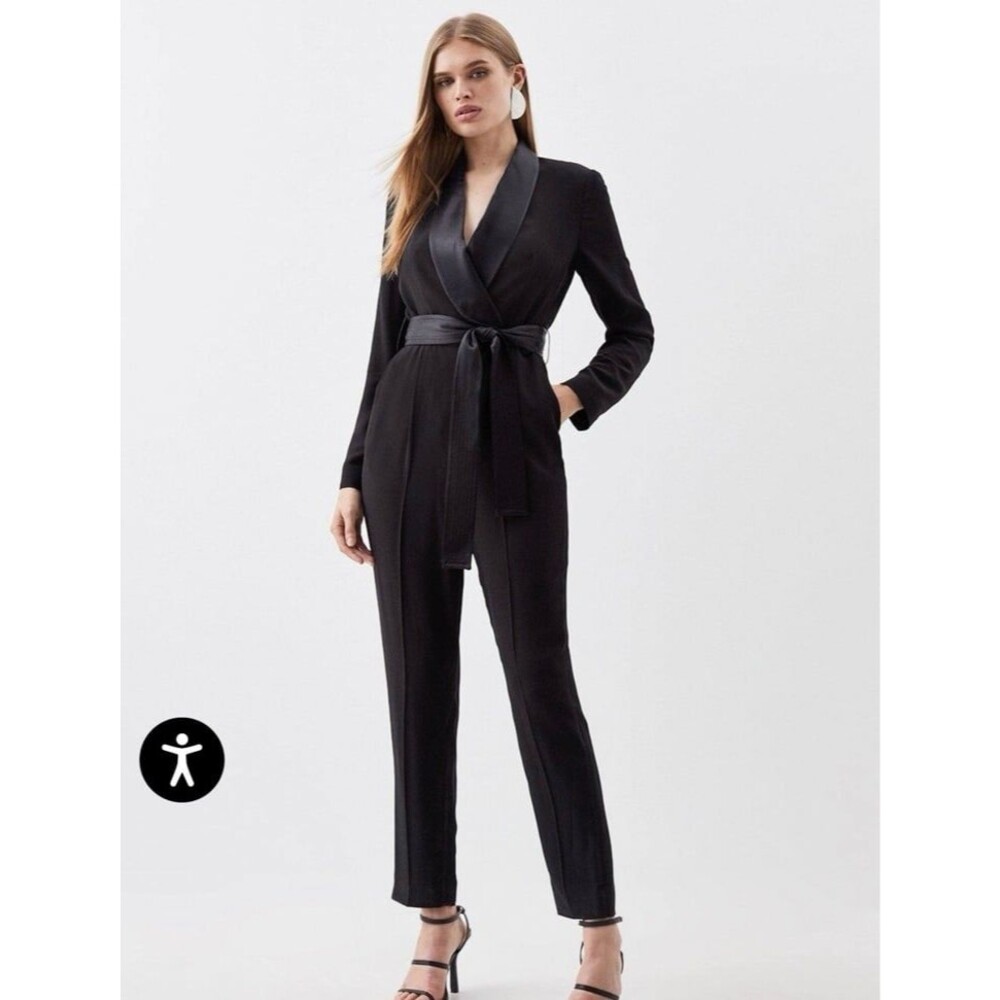 Karen Millen Black Tuxedo Wrap Jumpsuit - NWT